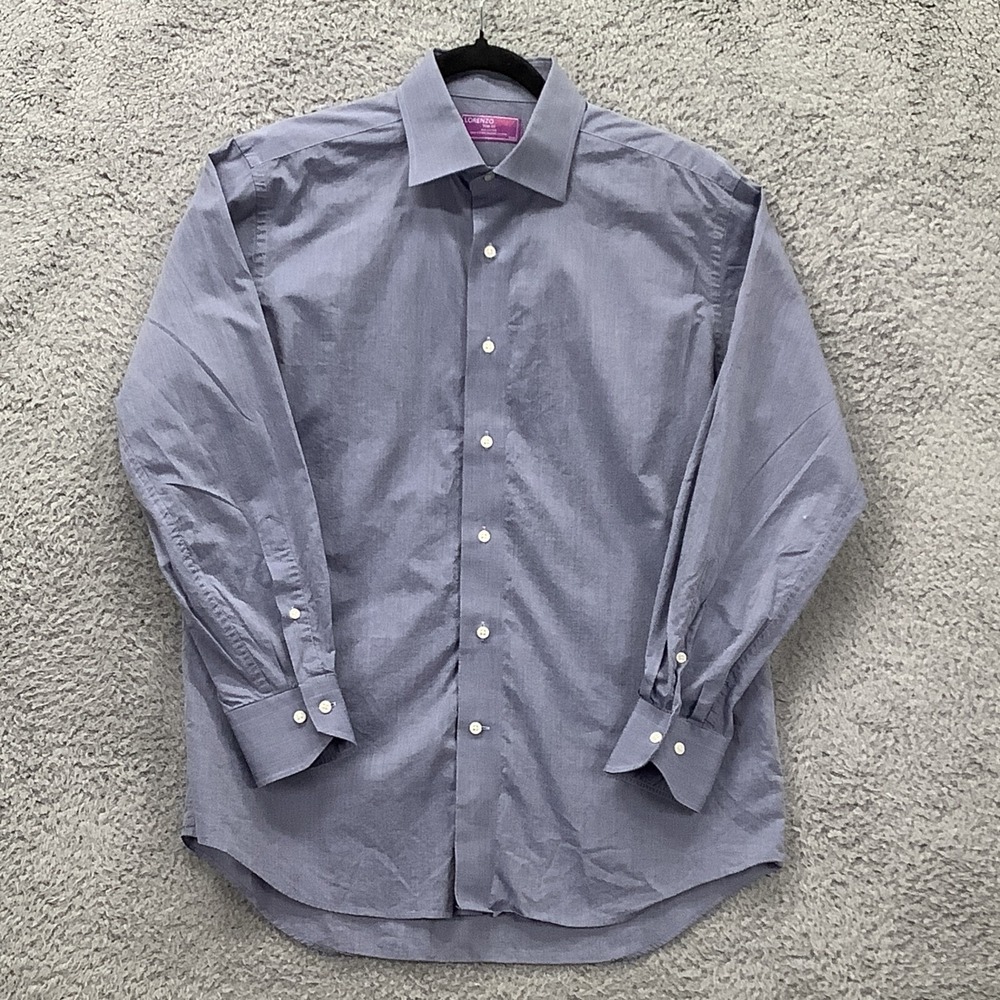 Lorenzo Uomo Shirt Mens 16 32/33 Blue Long Sleeve Button Front Trim Fit Cotton